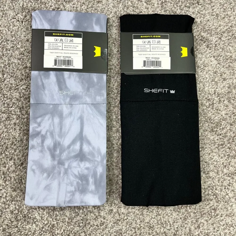 New! 2 SheFit Twist Headbands Black & Grey Marble